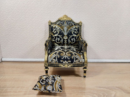 Classical armchair for dolls, Louis XVI style, black