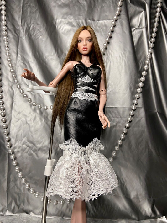 Black dress with white lace for dolls